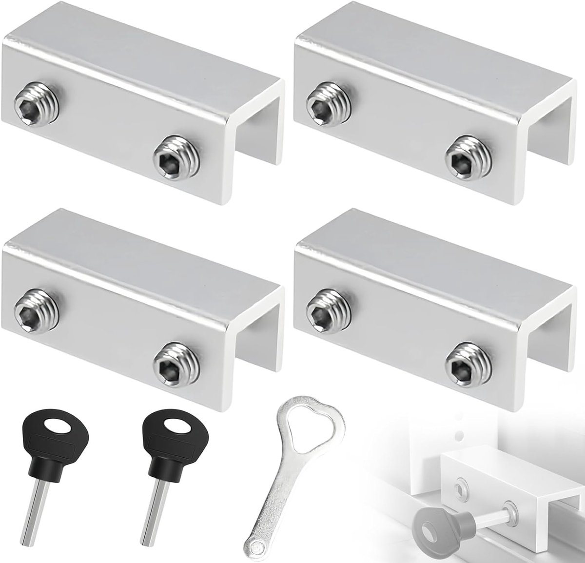 SnelShoppen - 4x Kinderraamslot Aluminium Verstelbaar voor Schuifdeuren en -ramen 1-16 mm Dikte Inclusief 2 Sleutels Veiligheidsoplossingen voor Kinde
