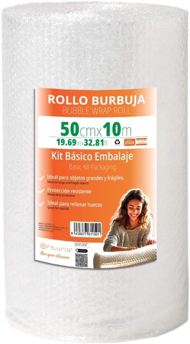 SnelShoppen - Bubble papier 40 g/m², Transparant, 50 cm x 10 m, Verpakking, Verhuizingen, Plastic, Beschermend Materiaal voor Gevoelige Items