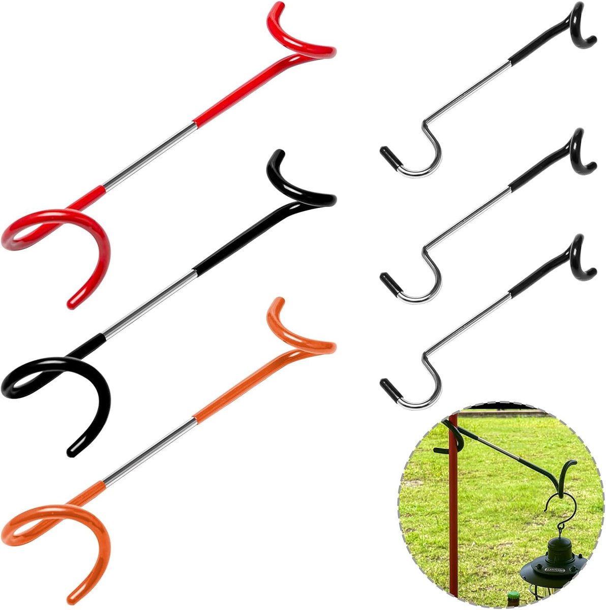 SnelShoppen - 6 Stuks Camping Lantern Hooks, RVS Tent Haak, Waterdichte Lamp Houder voor Buiten, Ideaal voor Kamperen en Tuin, Sterk en Duurzaam, 27 c