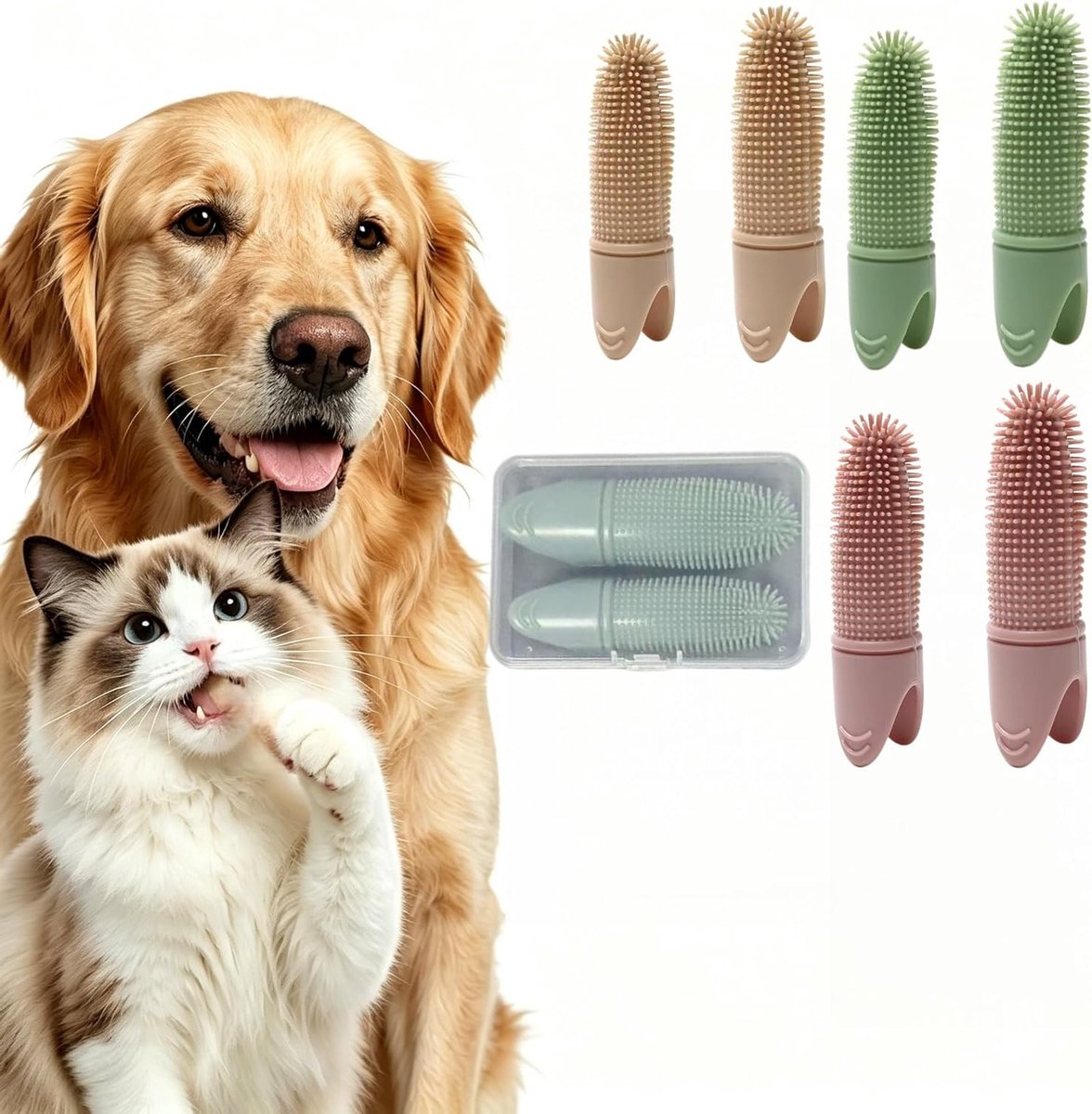 6 Vingertandenborstels voor Honden en Katten - Zachte Siliconen, Tandverzorging en Mondhygiëne voor Huisdieren