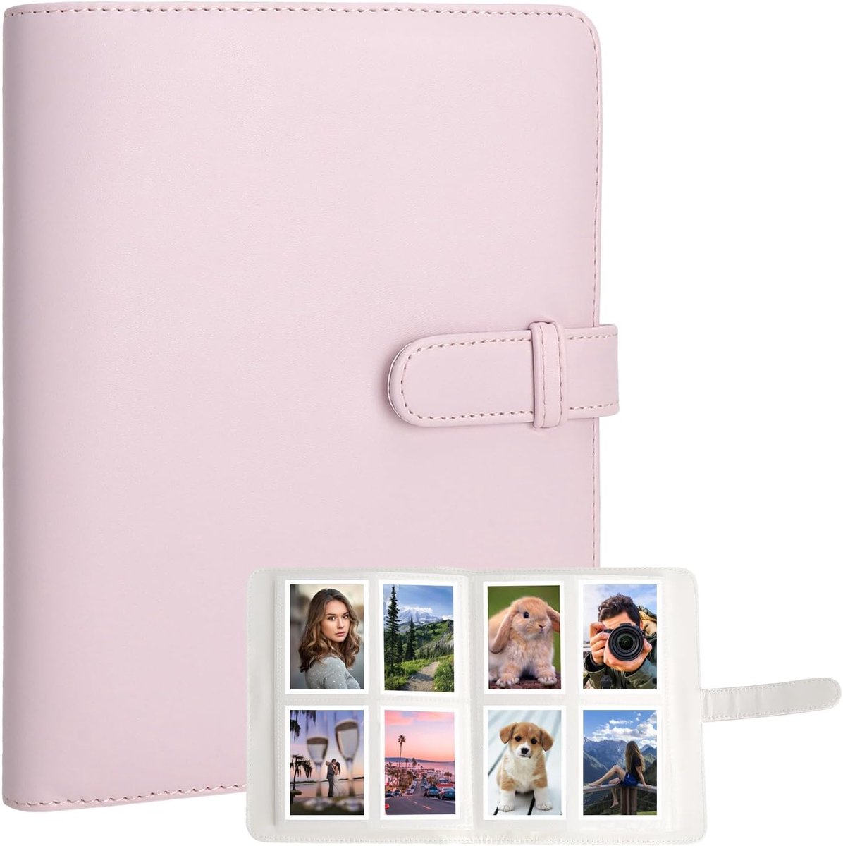 SnelShoppen - 256 Compartiments Foto Album - Roze PU Lederen Fotoalbum voor Instant Camera's - Compact en Draagbaar voor Reizen, Trouwen en Herinnerin