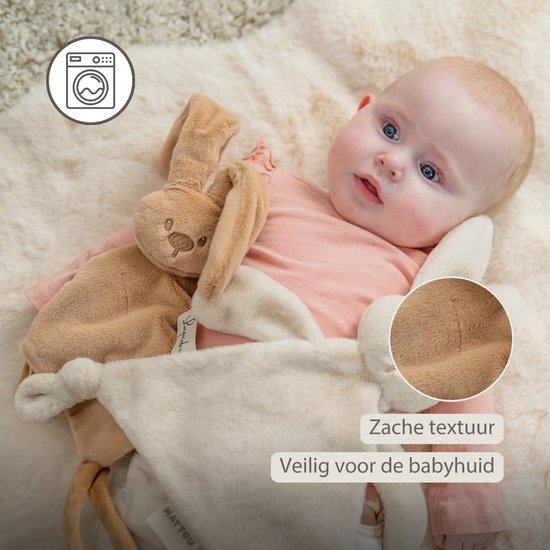 Nattou Lapidou Baby Knuffeldoekje - 37 x 35 cm - Doudou Konijn - Warm Beige van Nattou — afbeelding 4
