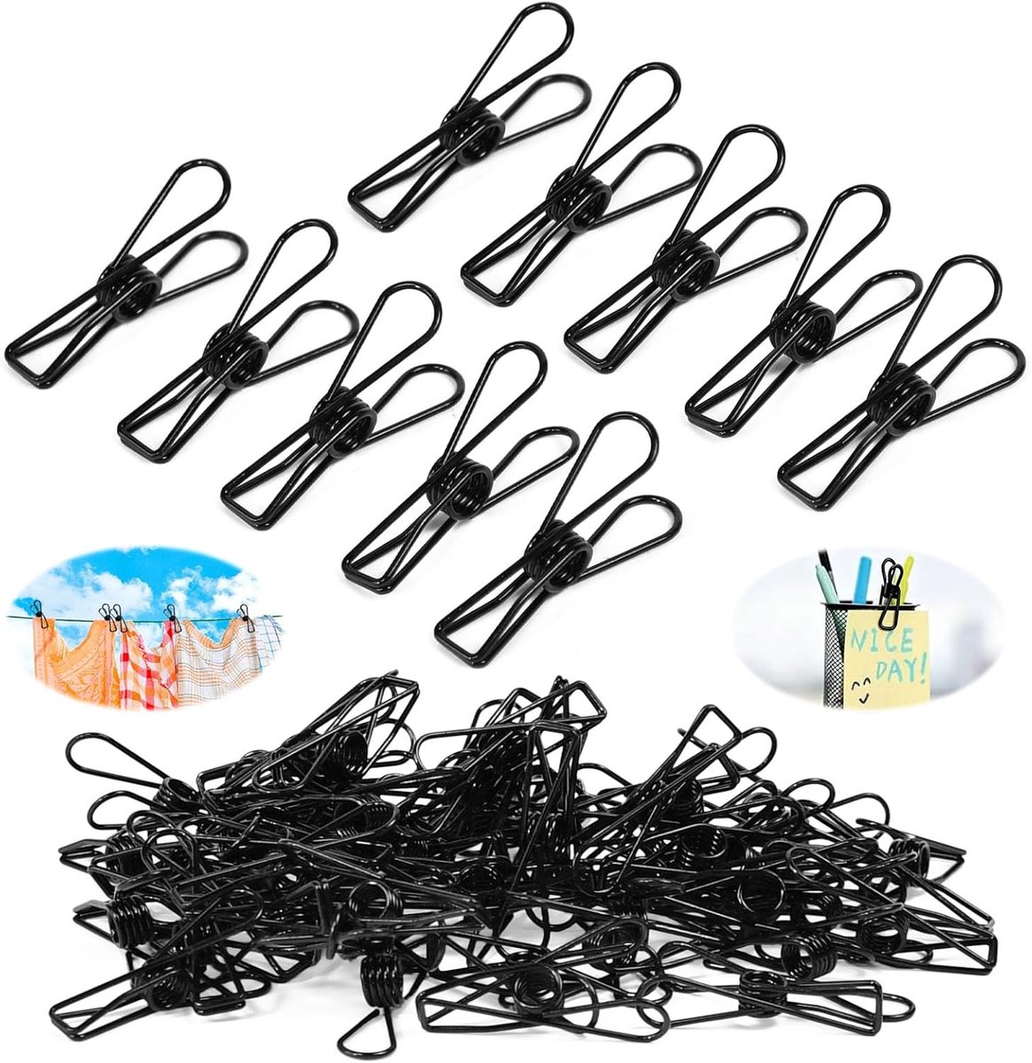 SnelShoppen - 60 Stuks Kleine Paperclips, Mini-Binderclips, Zwart, 32 mm, Vouwback-Klemmen, Metalen Klemmen voor Kantoor, Documenten, Rapporten, Factu