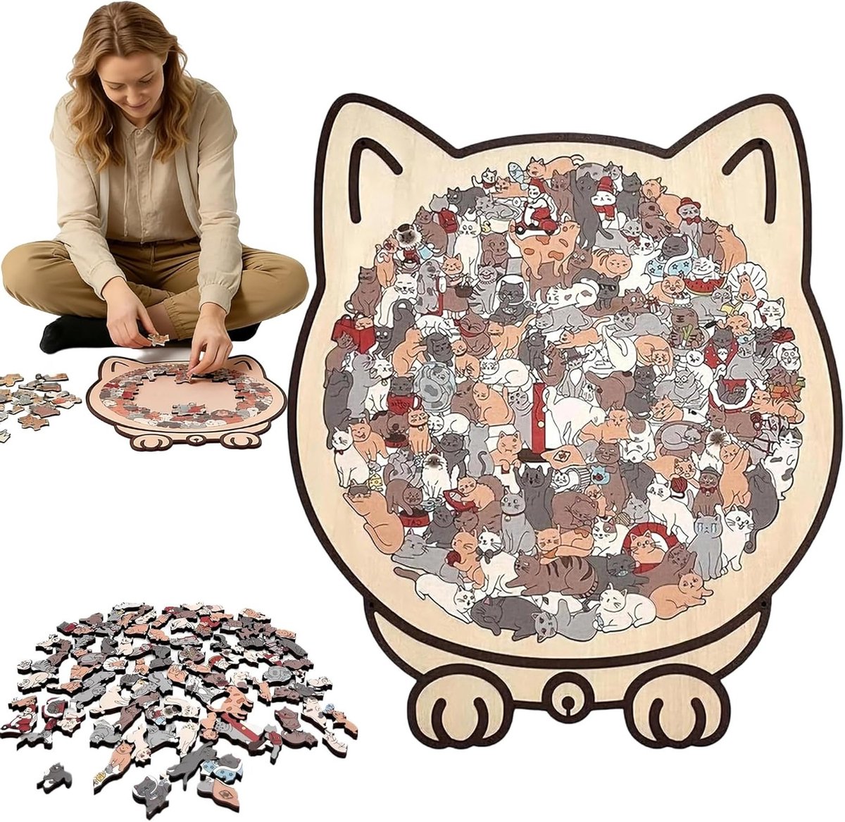 Puzzel voor volwassenen van 135 stukjes met kattenmotief, uitdagende houten puzzel voor kattenliefhebbers