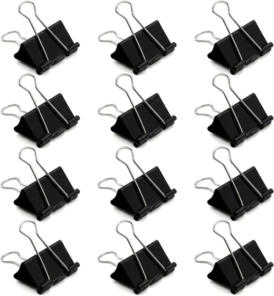 SnelShoppen - Foldback nietjes groot 60 mm, 12 stuks, sterke paperclips van gehard staal, zwarte bindclips voor kantoor, school, huishouden, zware kle