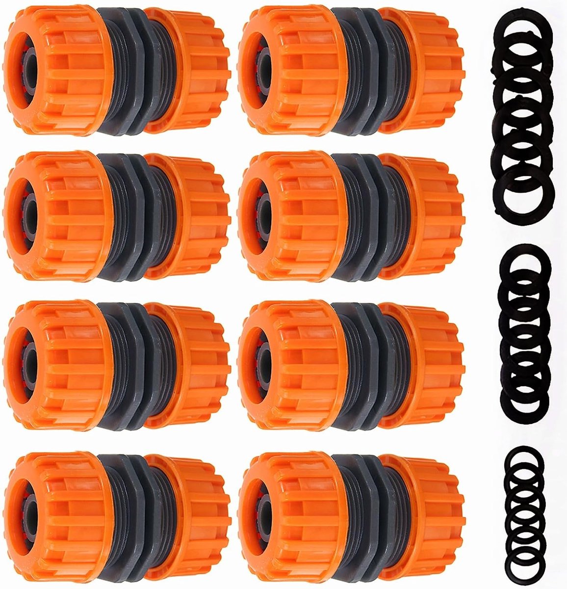 SnelShoppen - 8-delige Reparatieset voor Tuinslangen, 13mm (1/2") en 15mm (5/8"), Snelkoppelingen, Tuinaccessoires met 18 Wasertjes, Waterdichte Slang