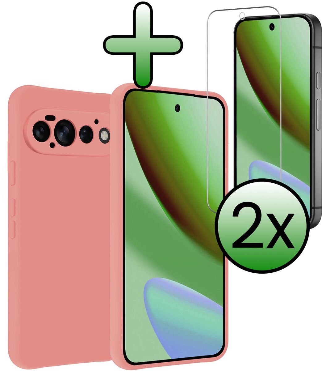 Hoesje Met 2x Screenprotector - Geschikt voor Google Pixel 11 Pro - Sterk & Shockproof - Back Cover - Siliconen Case - Telefoon Hoes - Lichtroze