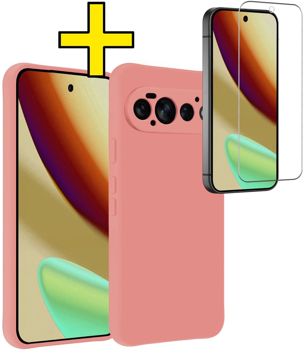 Hoesje - Met Screenprotector - Geschikt voor Google Pixel 11 Pro - Sterk & Shockproof - Back Cover - Siliconen Case - Telefoon Hoes - Telefoonhoesjes - Lichtroze