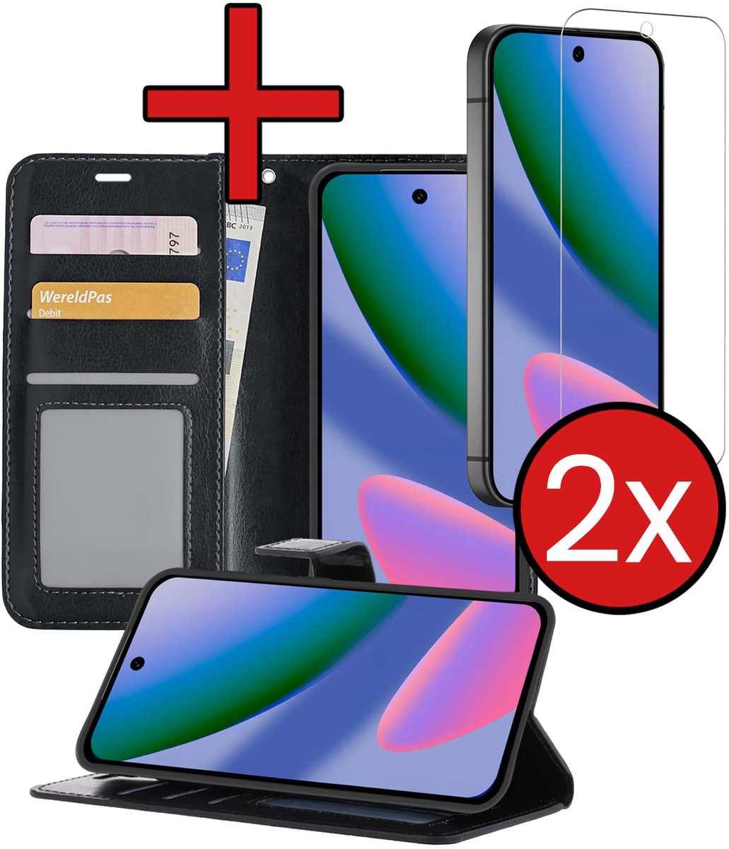 Hoesje - Met 2x Screenprotector - Geschikt voor Google Pixel 11 Pro - Luxe Pasjeshouder - Flip Case - Bookcase Portemonee - Kunstleer Book Case - Flipcase Hoes - Book Cover - Walletcase - Portemonneehoes - Telefoonhoes - Zwart