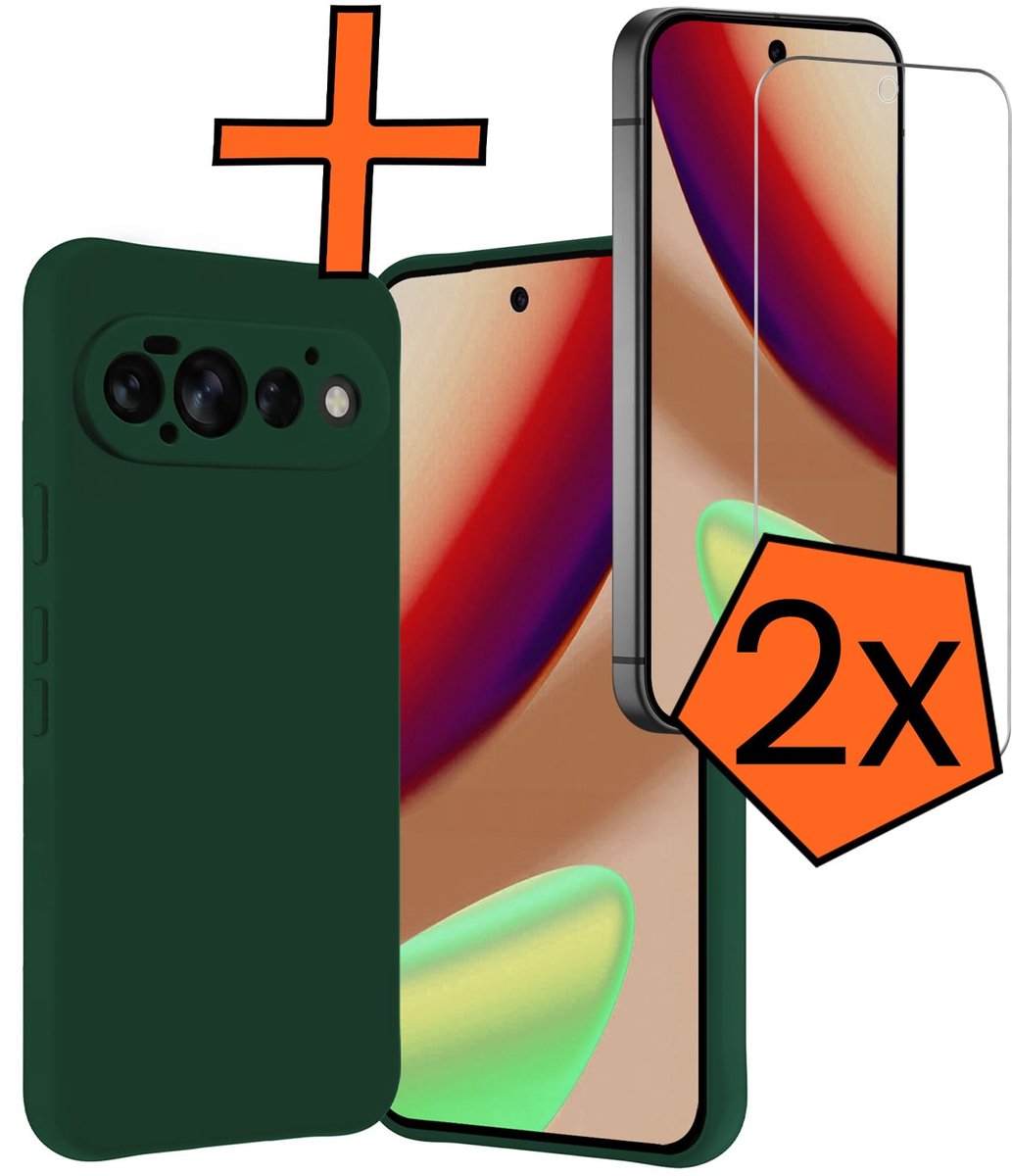 Hoes - Met 2x Screenprotector - Geschikt voor Google Pixel 11 Pro - Sterk & Shockproof - Back Cover - Siliconen Case - Telefoon Hoes - Donkergroen