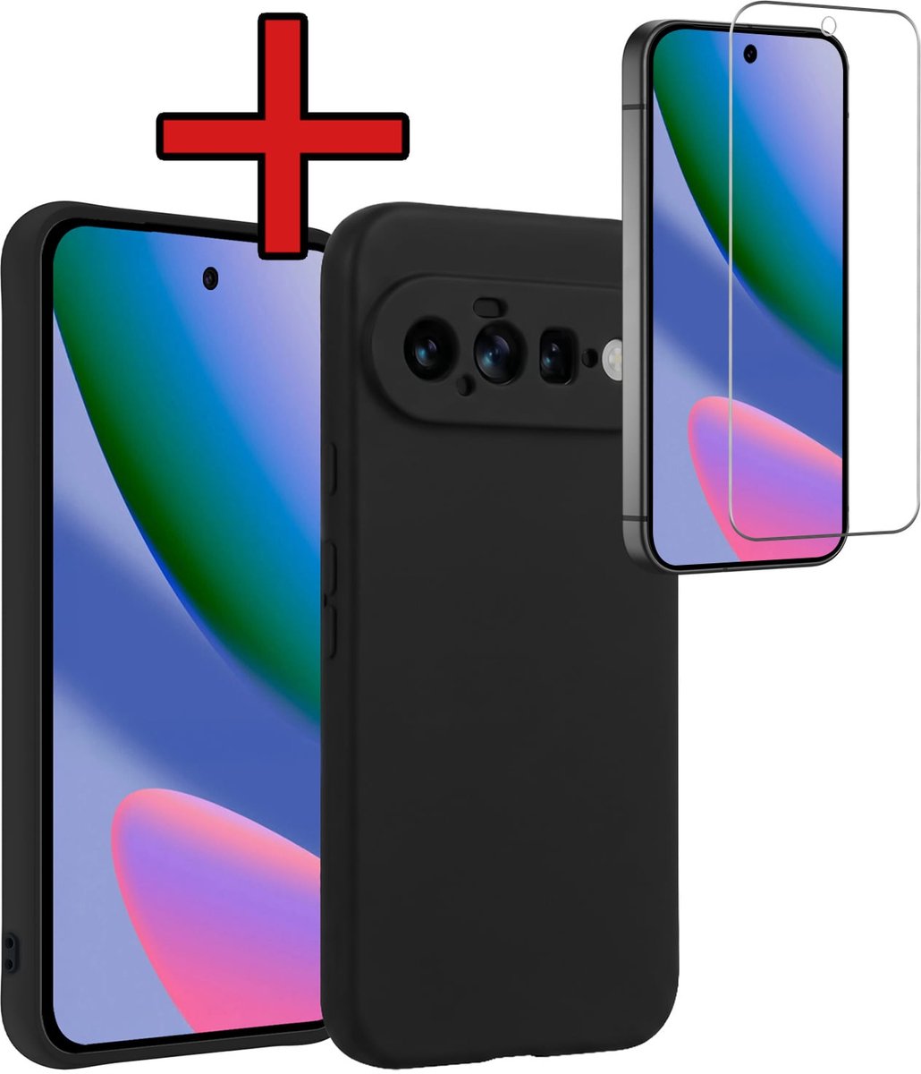 Hoesje - Met Screenprotector - Geschikt voor Google Pixel 11 - Sterk & Shockproof - Telefoon Hoes - Back Cover - Siliconen Case - Telefoonhoes - Zwart