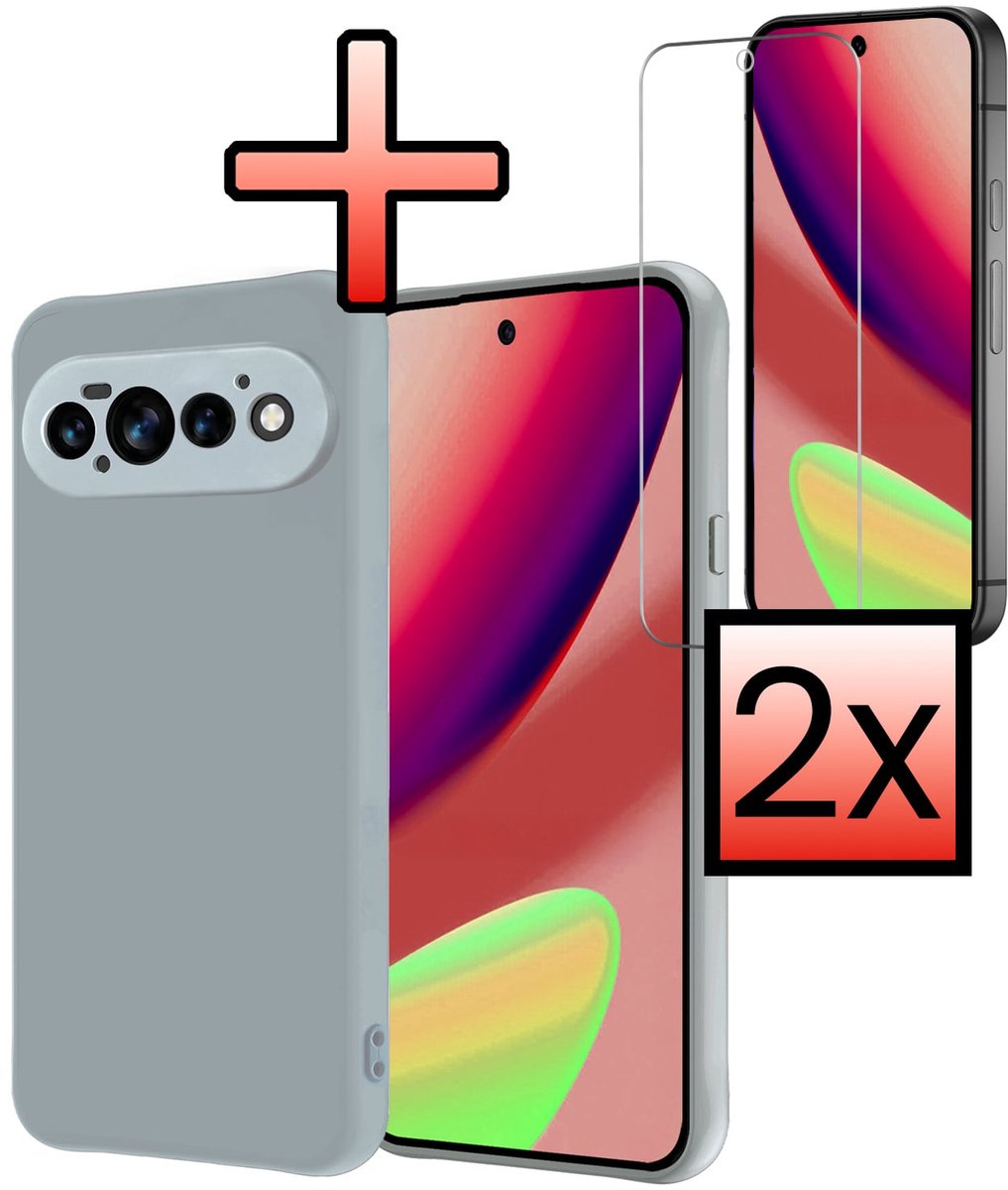 Hoesje - Met 2x Screenprotector - Geschikt voor Google Pixel 11 Pro - Sterk & Shockproof - Back Cover - Siliconen Case - Telefoon Hoes - Lichtblauw