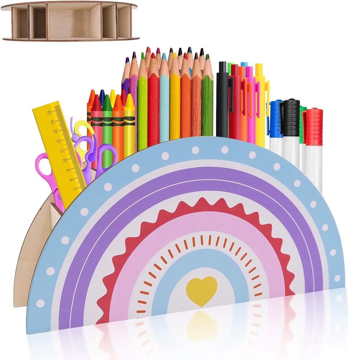 Pennenhouder houten 5 vakken - regenboog design - multifunctionele tafelorganizer - ideaal voor kinderen - SnelShoppen