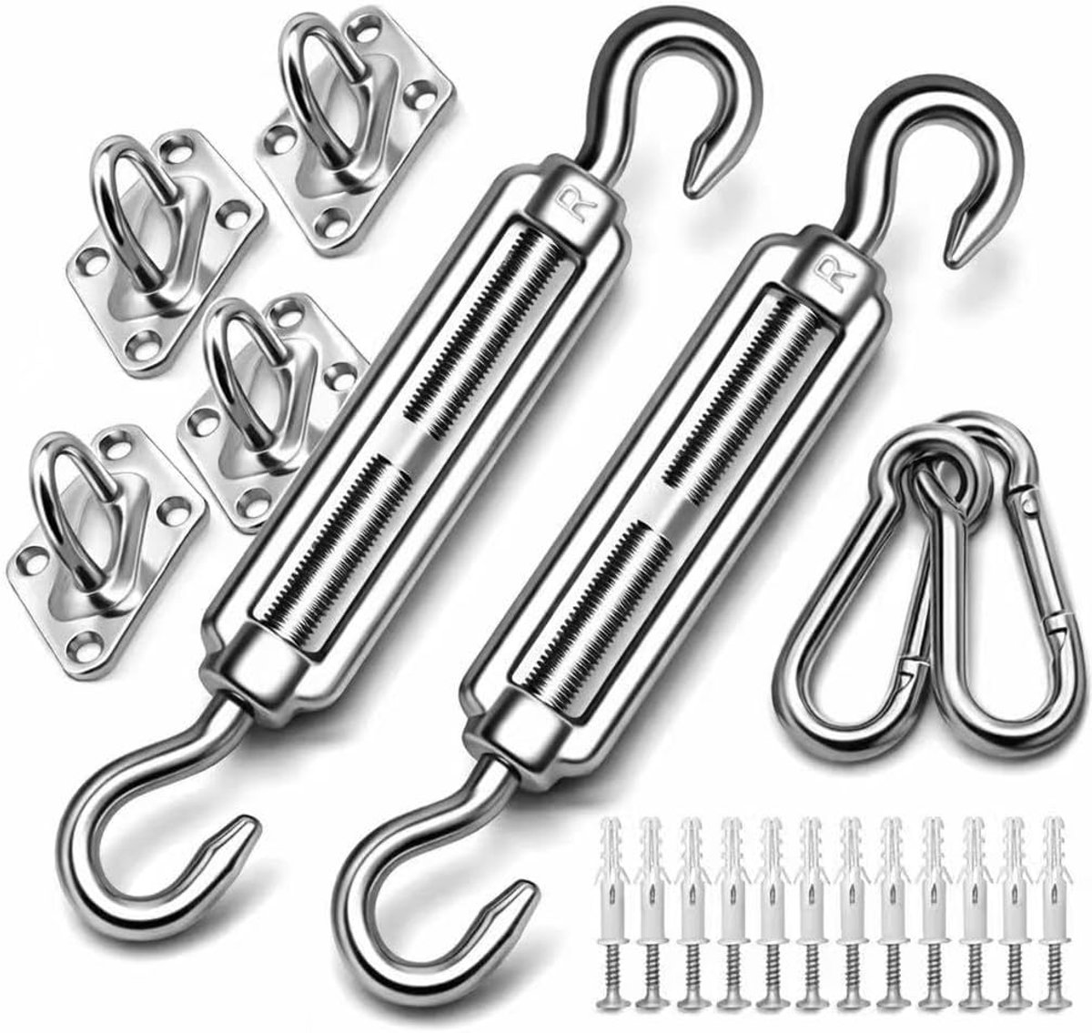 SnelShoppen - Sunshade Sail Mounting Kit - Heavy Duty M6 RVS Bevestigingsmateriaal voor Tuin Zonnezeilen, Inclusief Springhaken, Turnbuckle, Wandbeuge