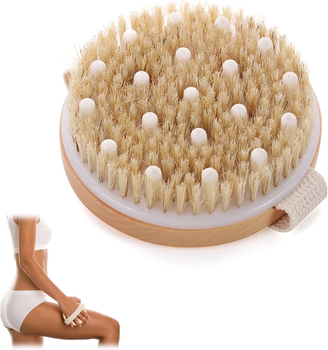 SnelShoppen - Dry Brush Lichaamsborstel - Natuurlijke Massageborstel voor Droge Huid, Cellulite Behandeling, Lymfedrainage, Ontspanning en Immuniteits