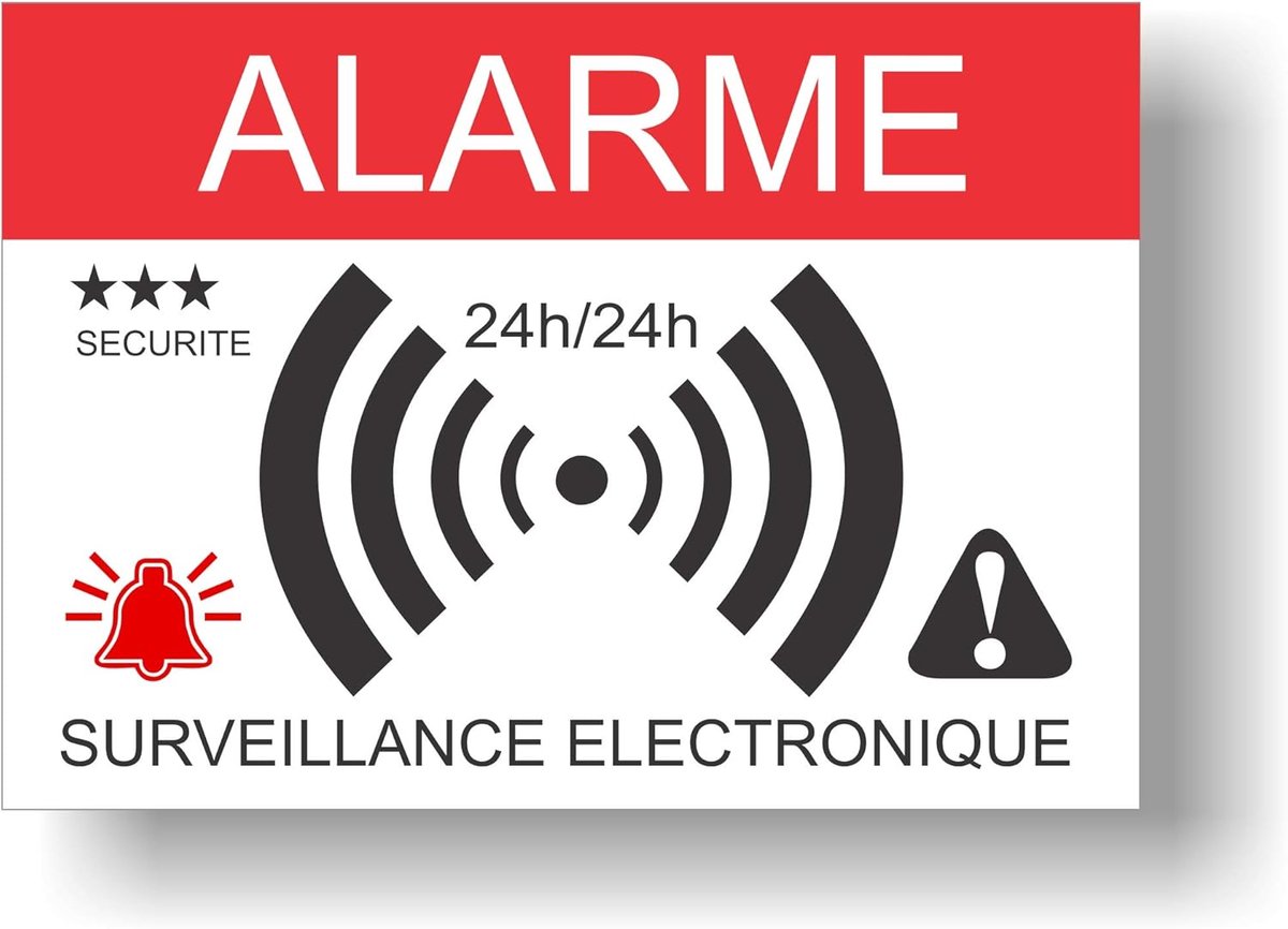 SnelShoppen - Deterrent Alarm Stickers Set van 12 - Elektronische Surveillance Stickers - 14,8 x 10,5 cm - Weersbestendig PVC - Veiligheid voor Huis e