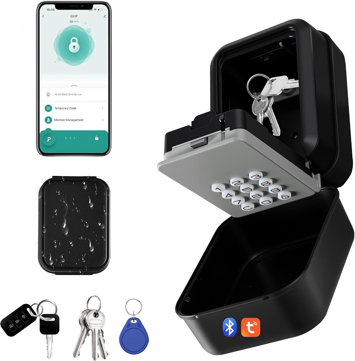 SnelShoppen - Smart Key Lock Box - Muurbevestigd - Bluetooth App Control - Waterdicht IP65 - Toegang op Afstand - Toetsenbord Combinatie - Veiligheids