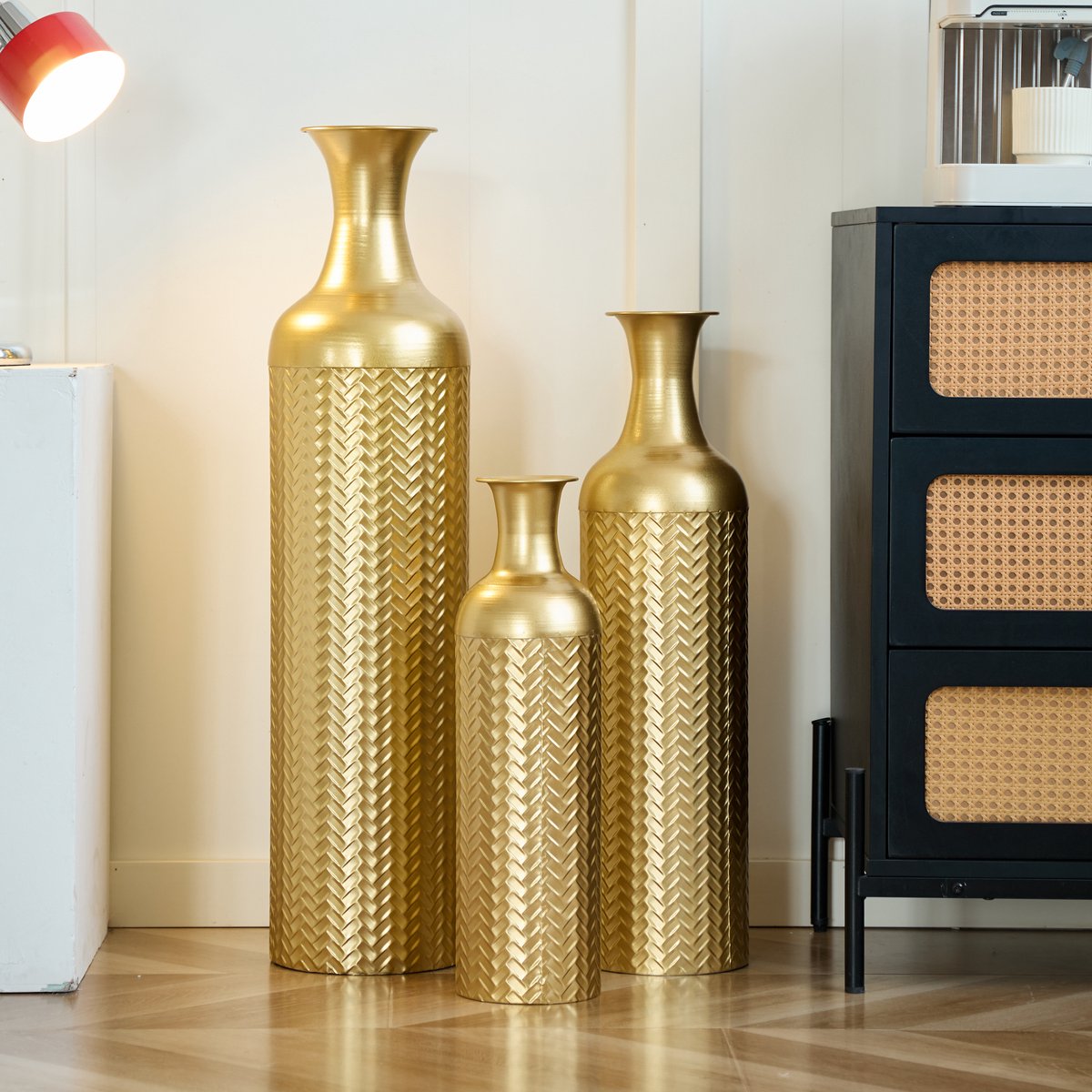 COVREO Bodenvazen 3-delig 50/66/83 cm goud met structuurmuster voor binnen