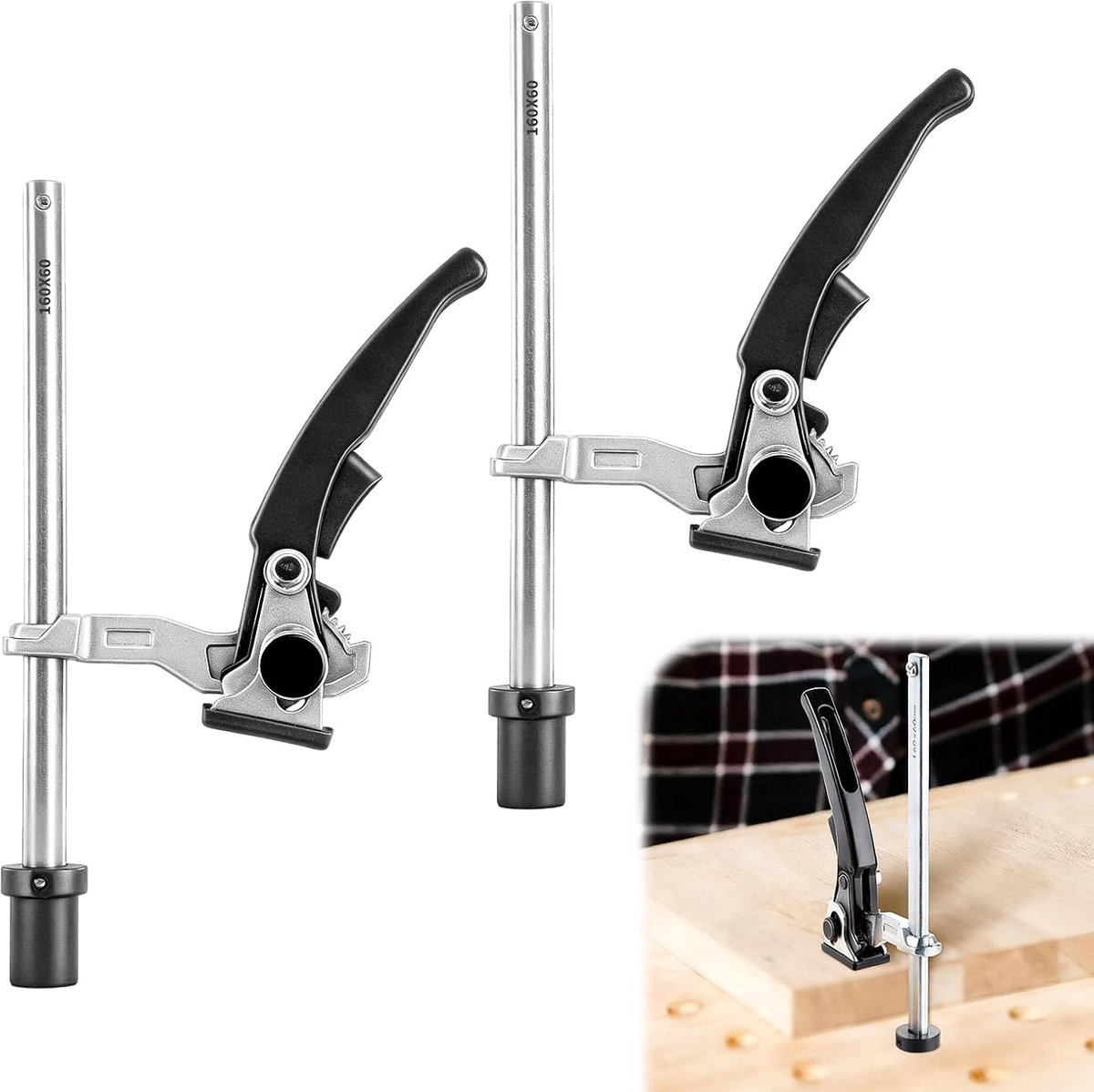 SnelShoppen - 2 Stuks Lever Klemmen van Staal 20mm, Klem Element voor Multifunctionele Tafel, Klem Bereik 160mm, Werkbank Klem voor CNC en Houtbewerki