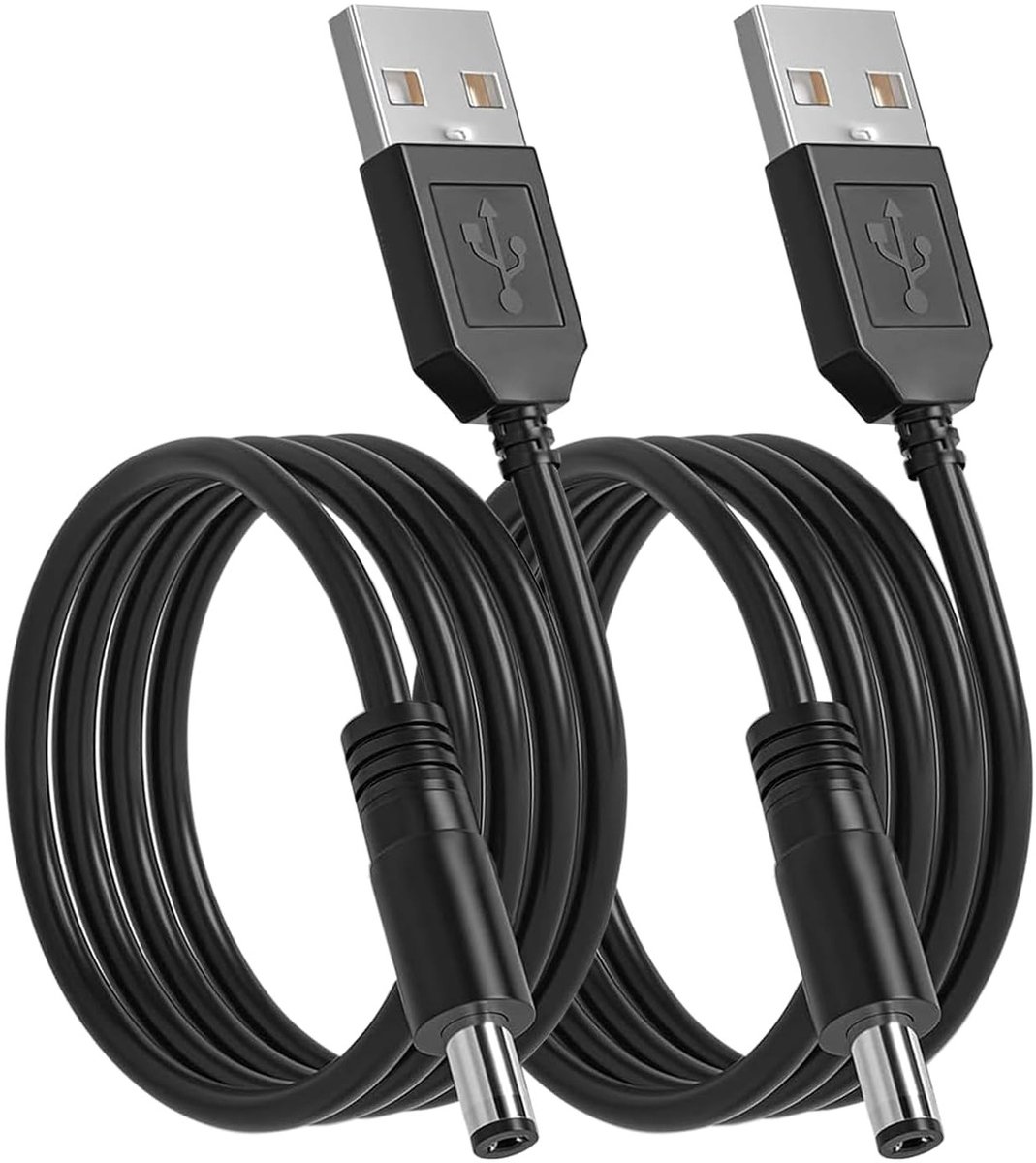 1.5M USB Oplaadkabel, 5V 3.5 x 1.35mm, Geschikt voor Tandenborstels en Gezichtsreinigers, 2-Pack met Snelle Laadfunctie