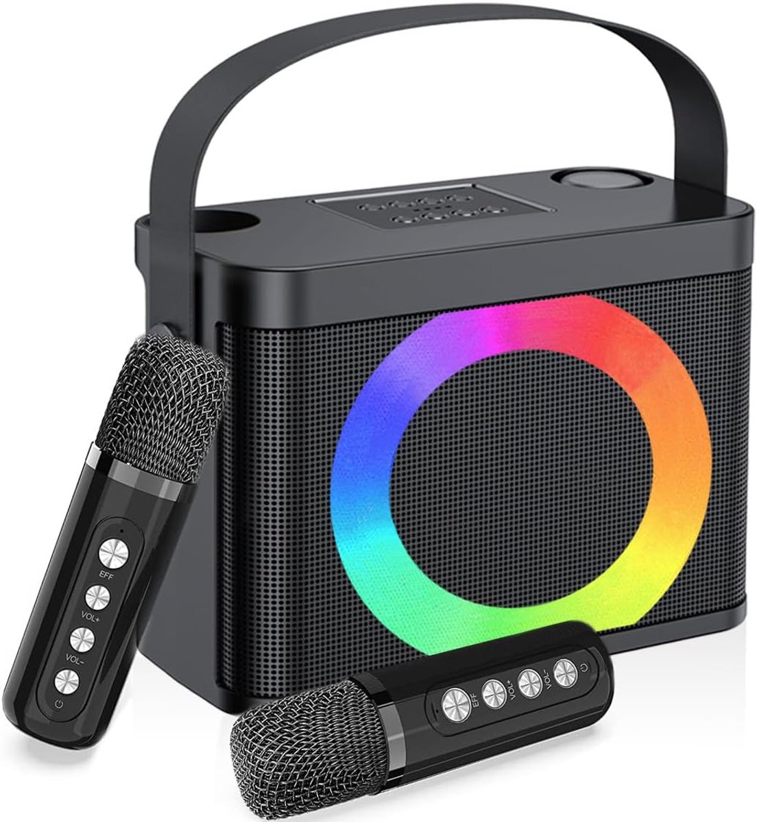 SnelShoppen - Karaoke Machine met 2 Draadloze Microfoons, Bluetooth Speaker met RGB Licht, Draagbare Karaoke Systeem voor Feest, Huisfeest, PA Systeem