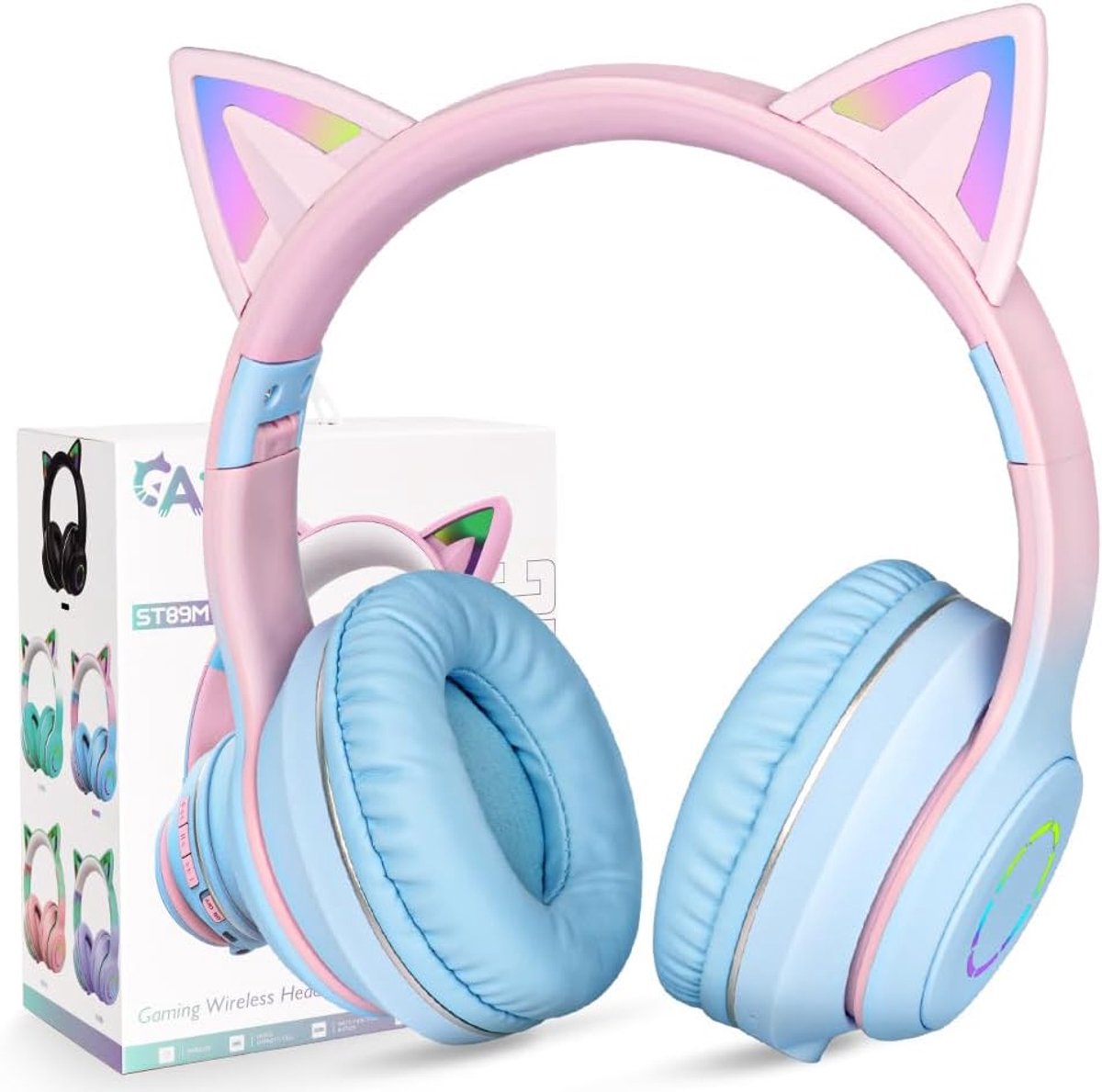 SnelShoppen - Bluetooth Kids Hoofdtelefoon Draadloos Vouwbaar met LED Lichten en HD Microfoon, Bluetooth 5.0, Geschikt voor Smartphone, Tablet, Kindle