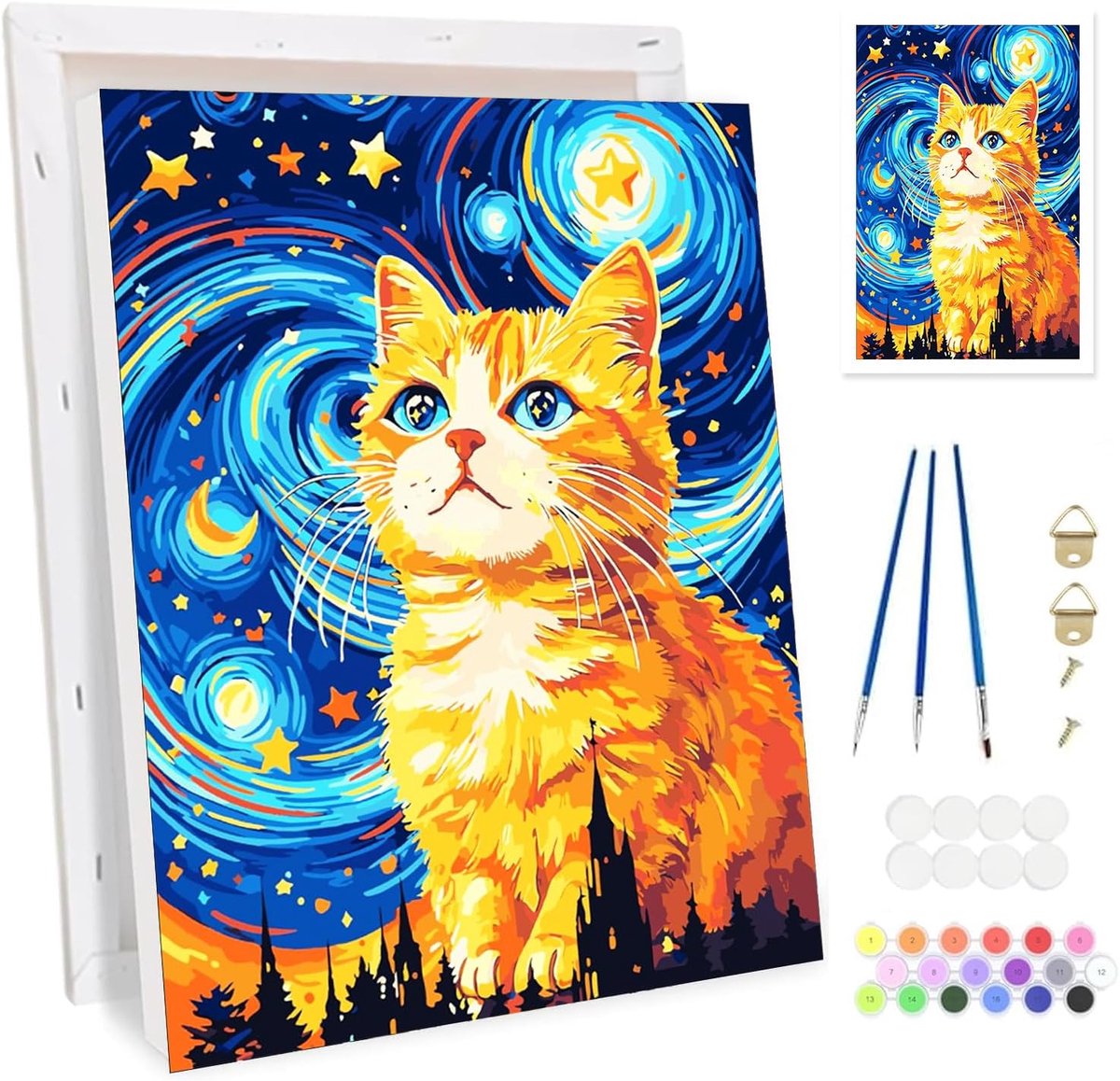 SnelShoppen - Paint by Numbers Kit voor Volwassenen - Kat Schilderen op Canvas - DIY Acryl Schilderen met Houten Lijst en Penselen - Creatieve Cadeau