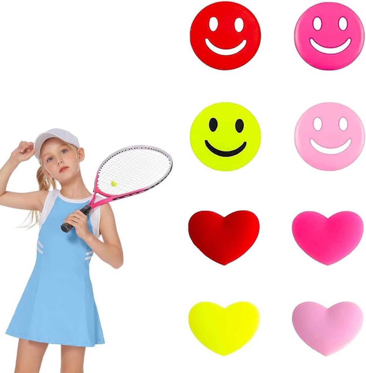 8 Stuks Tennisdempers van Siliconen, Vrolijke Smiley Racketdempers, Vermindert Trillingen en Verbeterd Speelcomfort