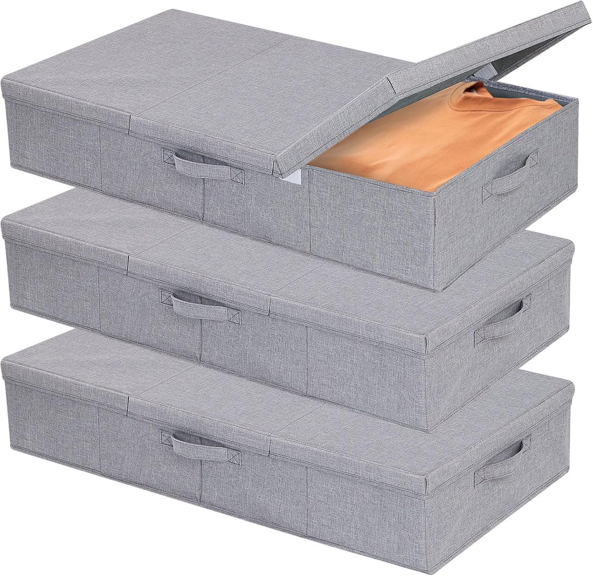 SnelShoppen - Onderbed Opbergdozen Organizers met Verstevigde Handgrepen voor Dekens, Lakens, Kussens, Handdoeken, Schoenen, Grijs, 3-Pack, 80x40x15cm