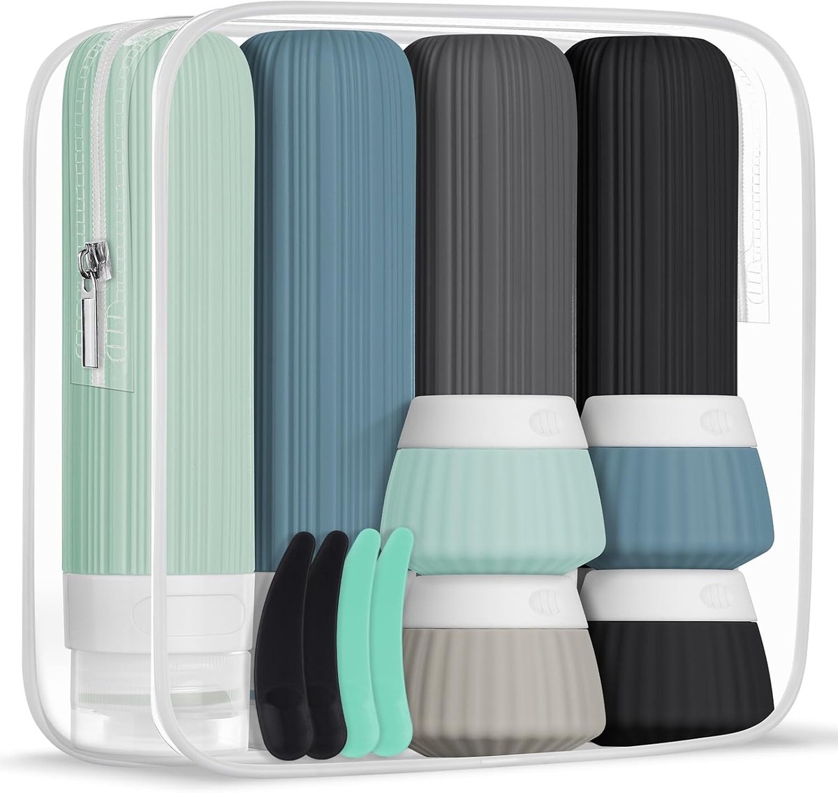 SnelShoppen - 8-delige Silicone Reisflessen Set - Herbruikbare, Lekvrije Travel Containers voor Shampoo en Lotion - Inclusief Labels en Mini Borstel -