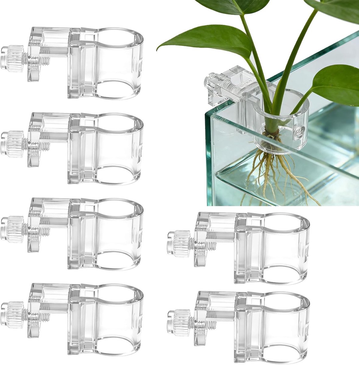 SnelShoppen - Set van 6 Aquarium Plant Holders, Transparante PC-houder voor Aquatic Planten, U-vormige Bevestiging, Decoratie voor Aquariumplanten, St