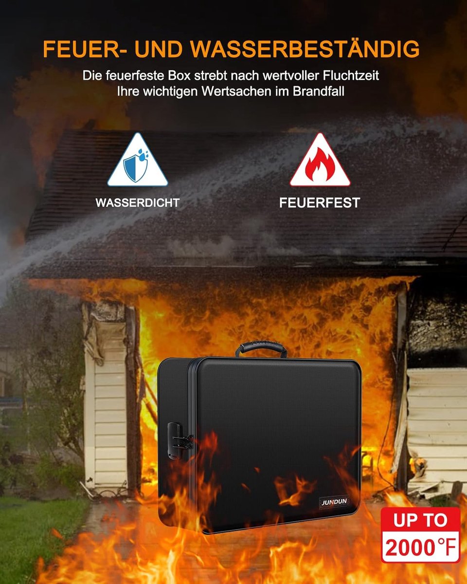 SnelShoppen - Brandwerende Document Box met Slot, 7 Compartimenten, Waterdichte Documentenopslag, Draagbare Briefcase voor Belangrijke Documenten - Zw