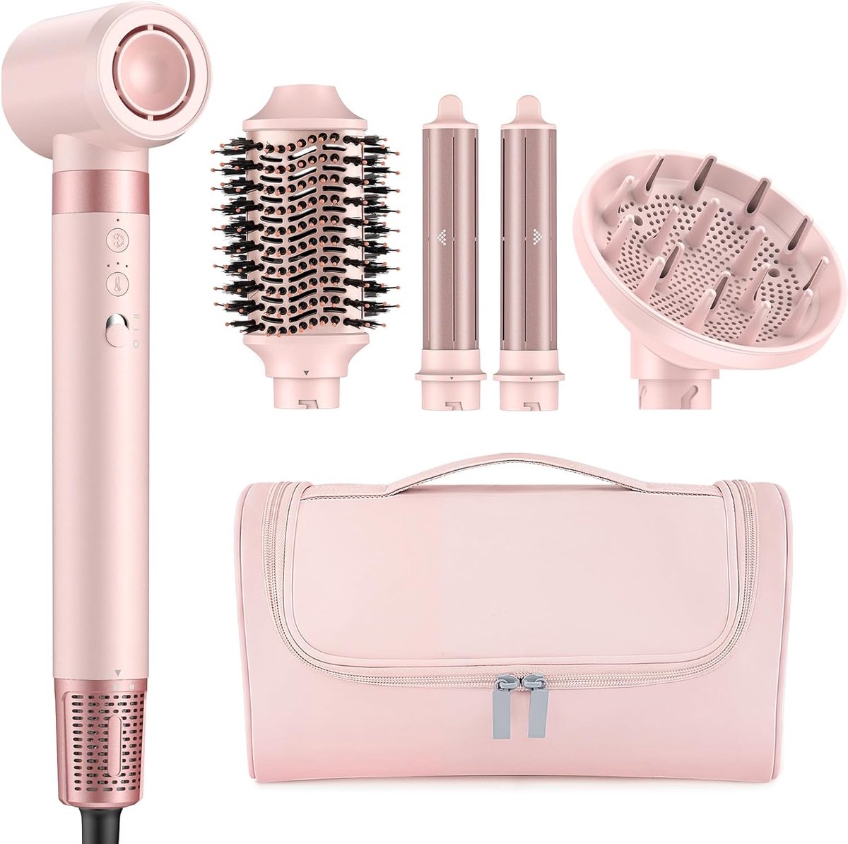 SnelShoppen - 5-in-1 Haar Styler en Lucht Styler met Ion Haardroger en Krulset, Professioneel Stylen, Volumizer, Krullen en Drogen zonder Hittebeschad