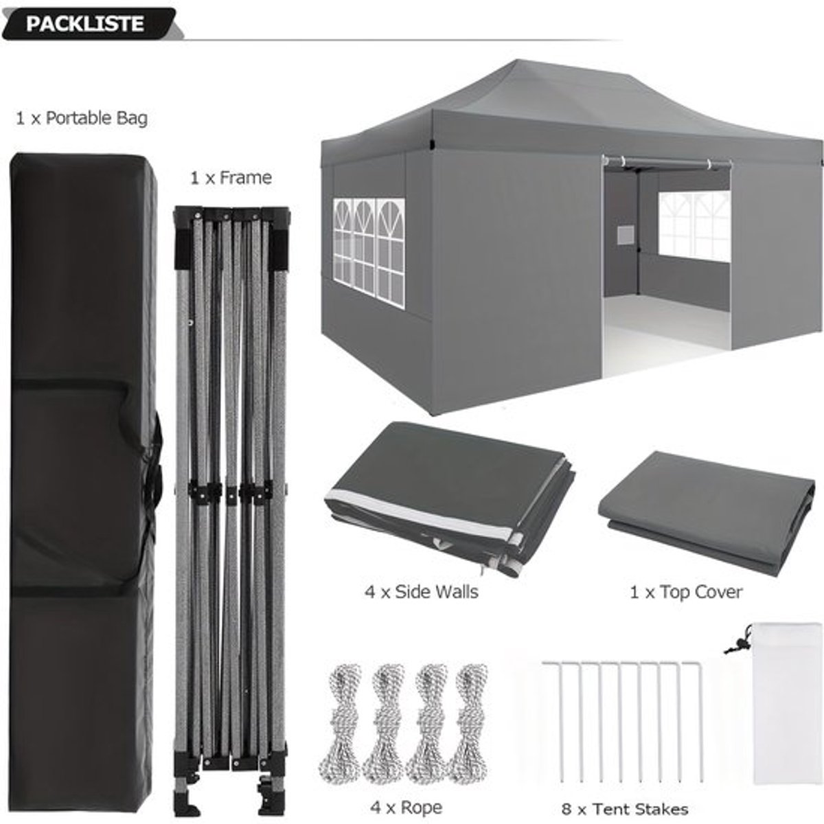 Feesttent – Partytent – Paviljoen – Tuintent – Overkapping – Pop-up Tent 3,05x4,57m – Hoogte Verstelbaar – Met Afneembare Zijwanden