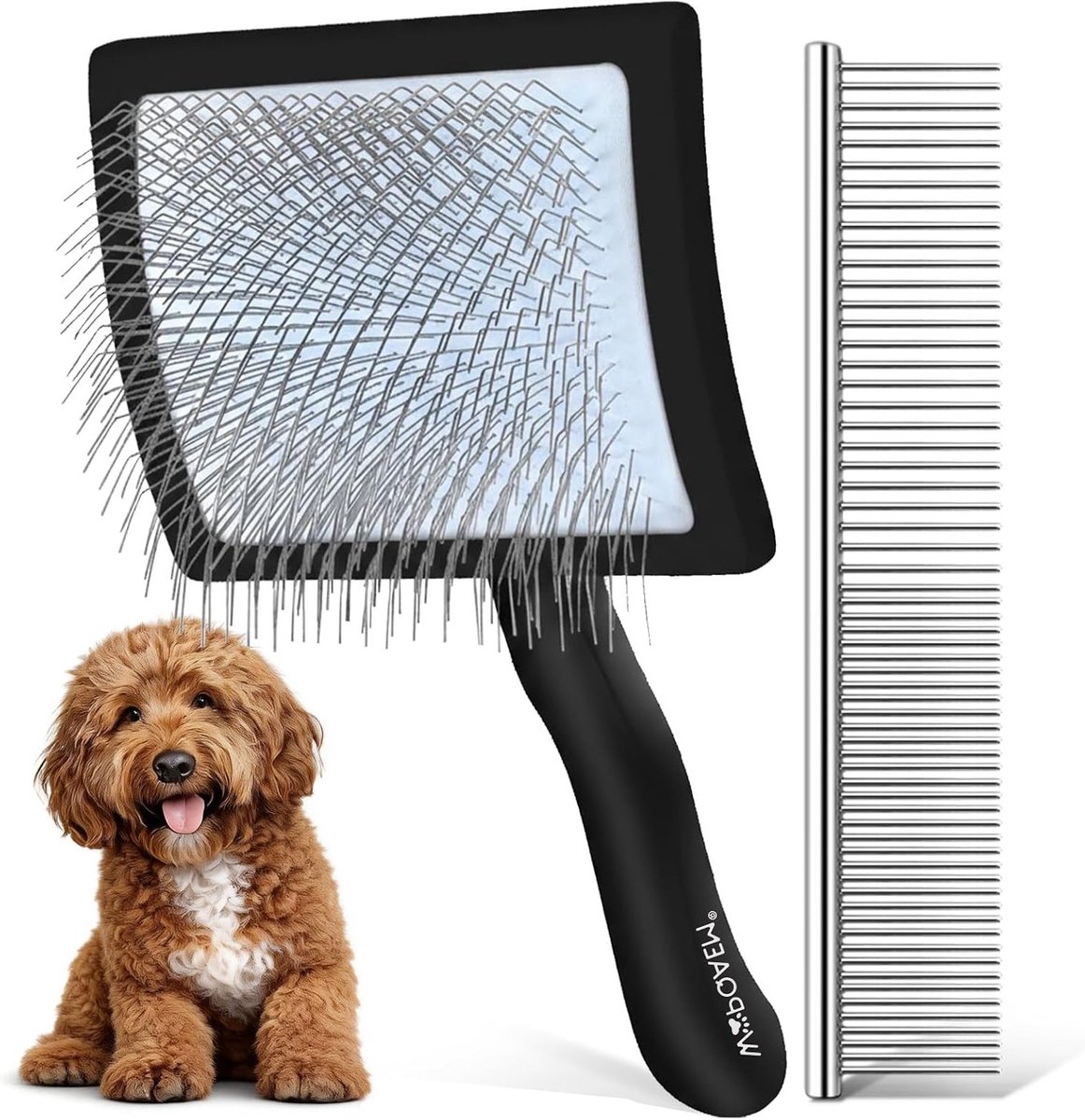 Hondenborstel met lange pinnen voor effectieve vachtverzorging van cockapoo, cavapoo en poedels, 2 stuks met houten handvat voor optimale grip en comfort