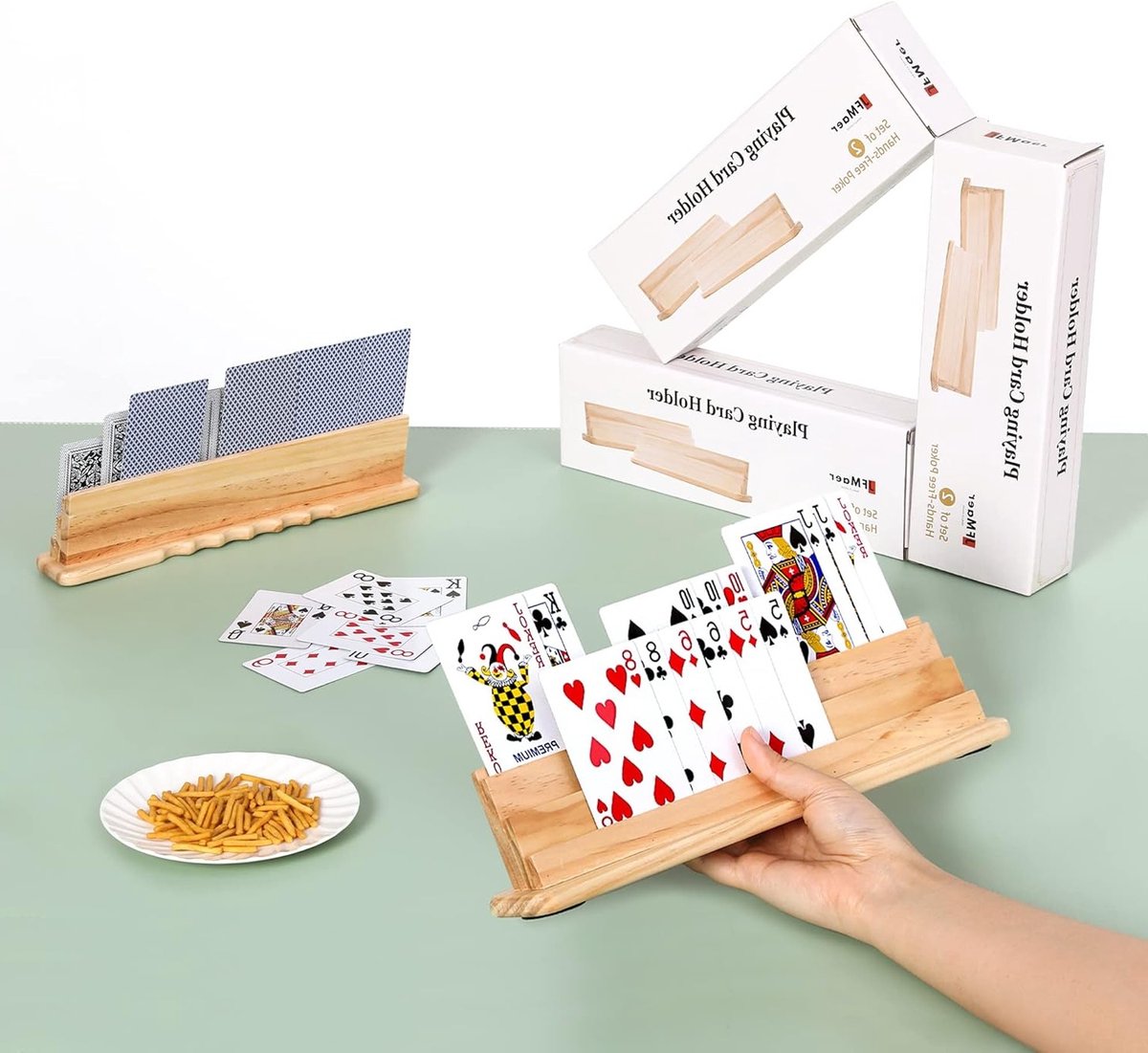 Houten Kaartstandaard voor Speelkaarten, Set van 2 - Ideaal voor Senioren en Kinderen, Handige Kaarthouder voor Overzicht en Organisatie