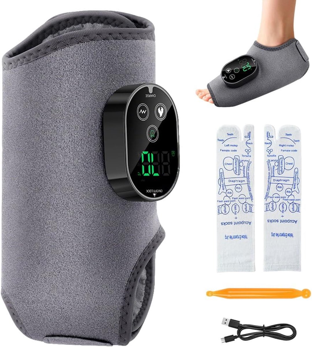 SnelShoppen - Voetmassageapparaat met 3 Modi, 6 Warmtestanden, Draagbaar 3-in-1 Triple Therapy Voetmassager voor Enkels en Hielen, Ergonomisch Design,