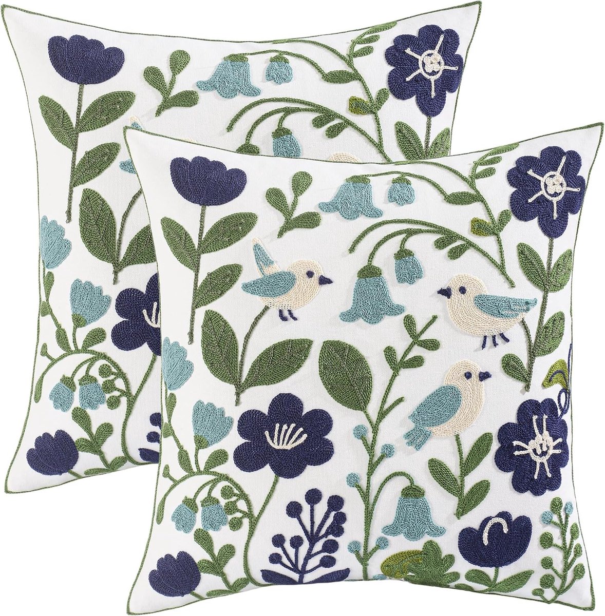SnelShoppen - Moderne Kussenhoezen 2 Stuks 45 x 45 cm - Tuin Katoen Linnen Bloemen Borduurwerk Kussens voor Sofa Slaapkamer Boerderij Buitendecoratie