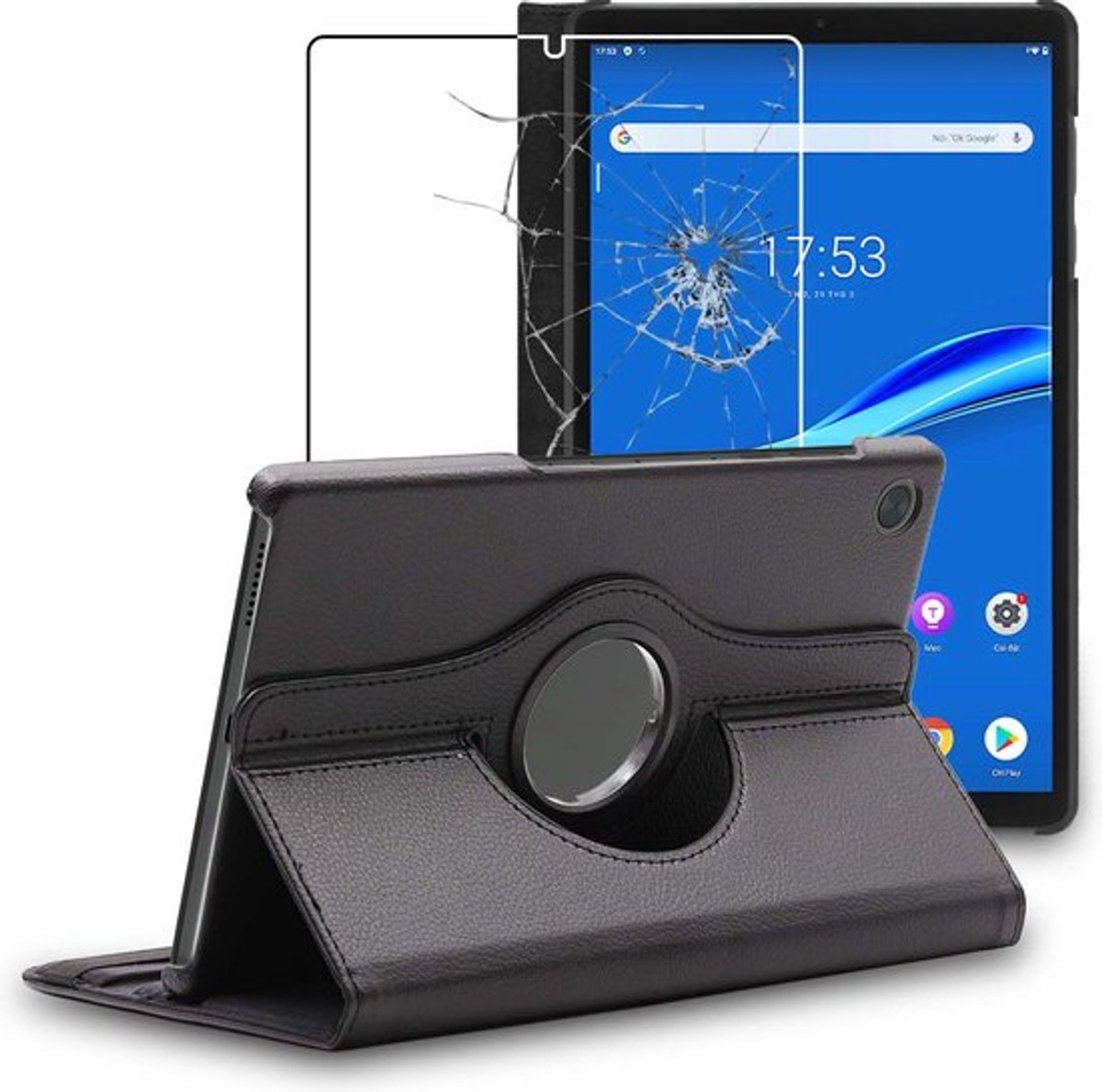 ebestStar - Hoes geschikt voor Lenovo Tab M10 FHD PLUS 10.3, Roterende Etui, Case, 360° Draaibaar hoesje, Zwart + Gehard Glas