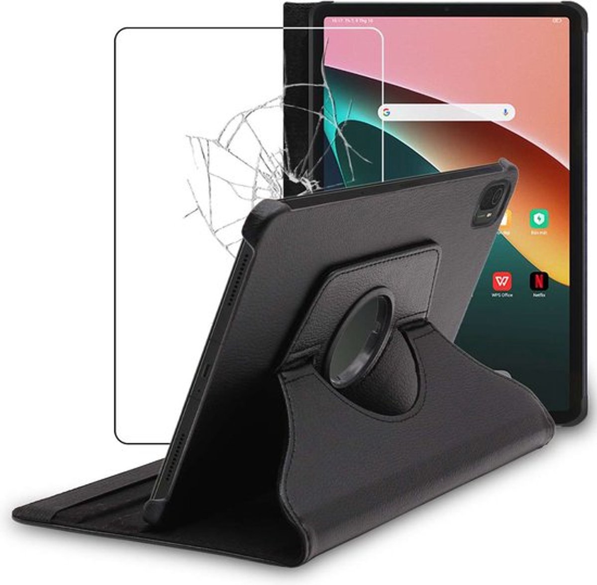 ebestStar - Hoes geschikt voor Xiaomi Pad 5, Pad 5 Pro, 5G (2021), Roterende Etui, Case, 360° Draaibaar hoesje, Zwart + Gehard Glas
