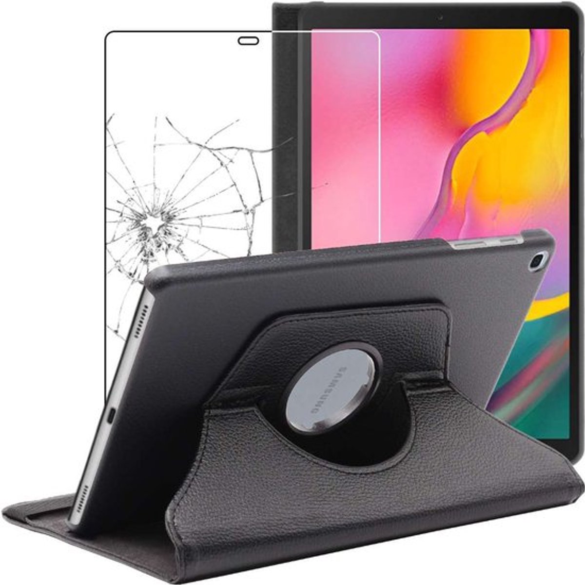 ebestStar - Hoes geschikt voor Samsung Galaxy Tab A 10.1 2019 T510 T515, Roterende Etui, Case, 360° Draaibaar hoesje, Zwart + Gehard Glas