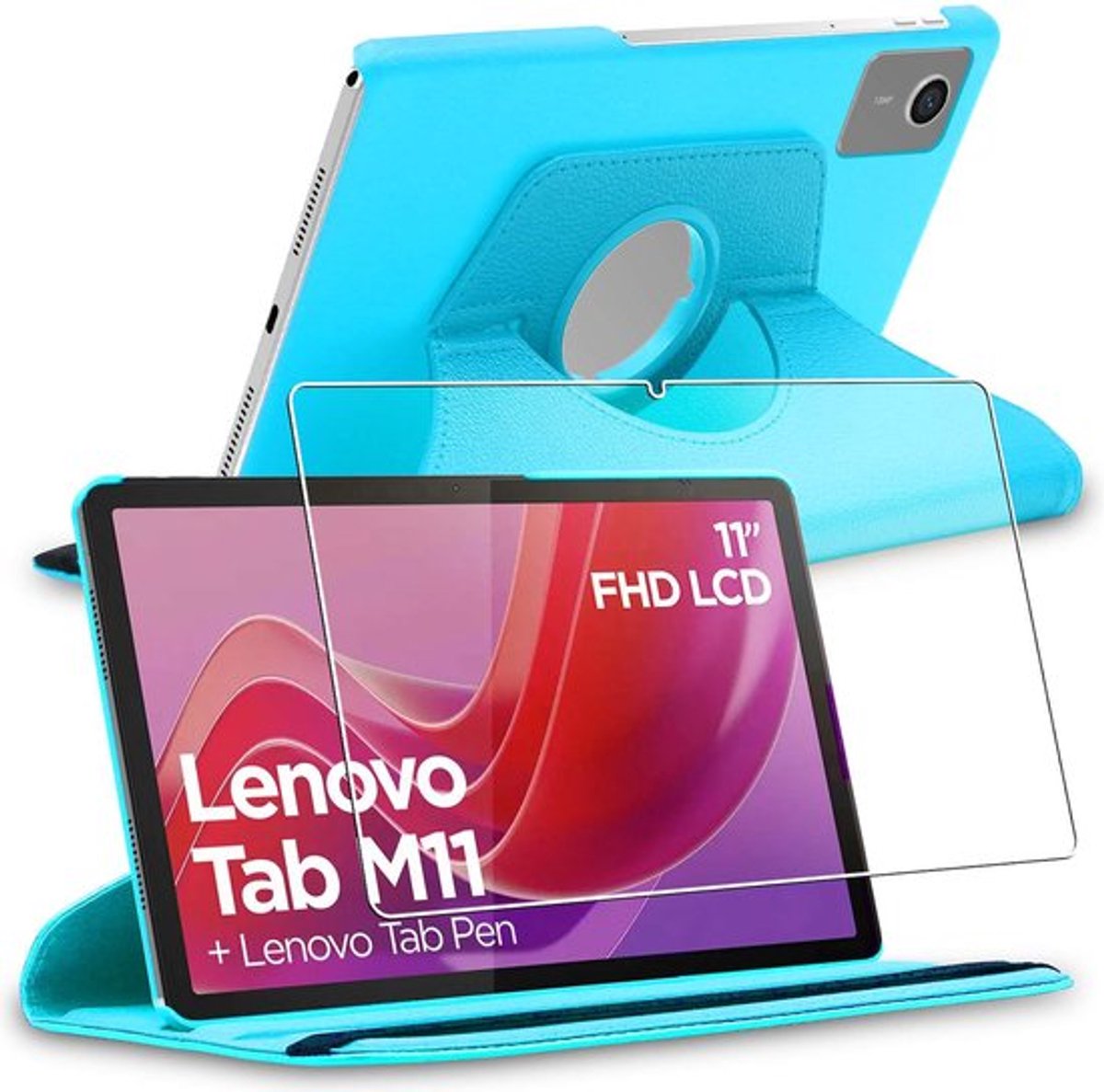 ebestStar - Hoes geschikt voor Lenovo Tab M11, Roterende Etui, Case, 360° Draaibaar hoesje, Blauw + Gehard Glas