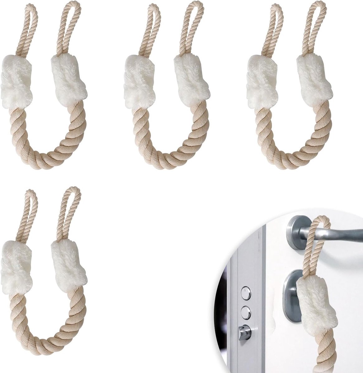 SnelShoppen - Door Stopper Handles Set van 4 - Dikke Katoenen Deurklemmen, 60 cm, Wasbaar, Bescherming voor Deuren, Veiligheid voor Huisdieren en Kind