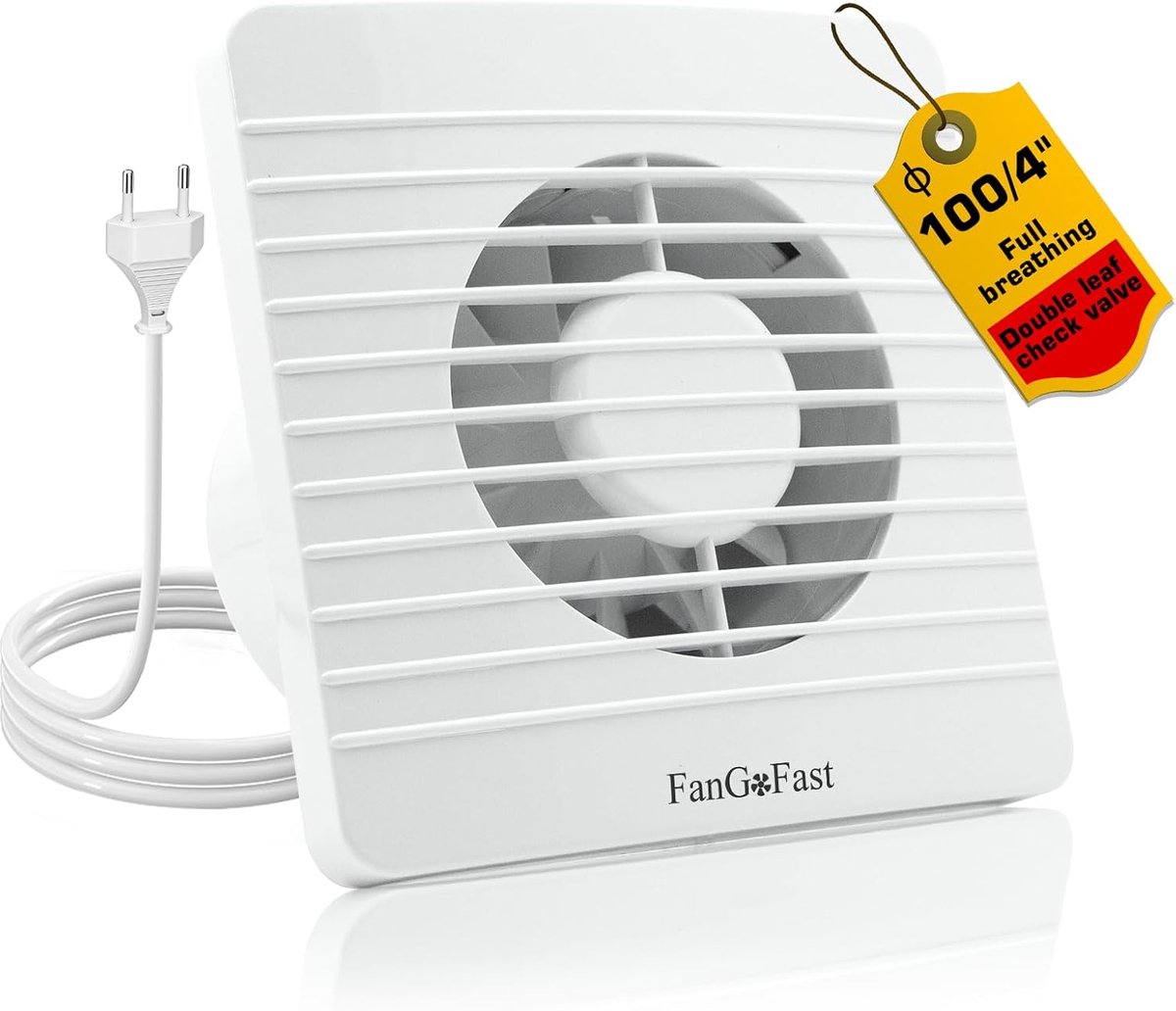 SnelShoppen - Badkamer Ventilator 100 mm, 120 m³/h, Stil & Krachtig, Afzuigventilator met Terugslagklep, Ideaal voor Badkamer, Keuken en Toilet