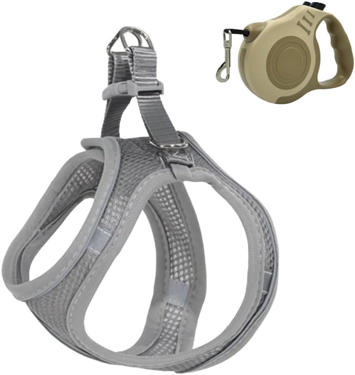 SnelShoppen - Dog Harness Small Size, Verstelbare Harnas en Leash voor Wandelen, Comfortabel en Stijlvol Grijs, XXS, Ideaal voor Kleine Honden
