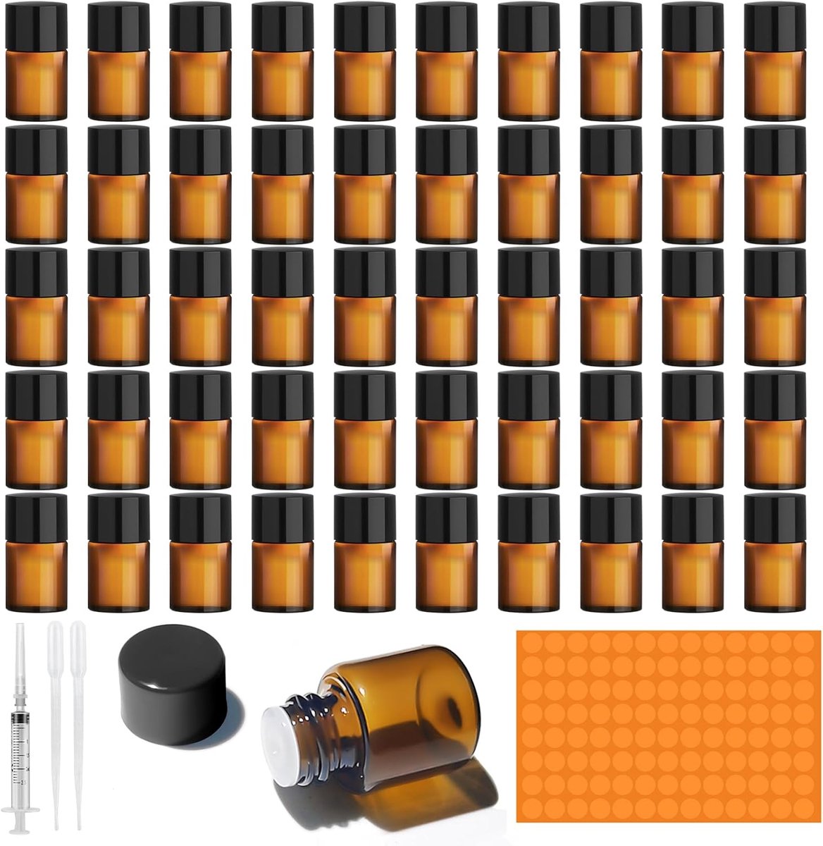 SnelShoppen - 50 Stuks 2ml Lege Bruine Glazen Flessen met Pipetten, Mini Glazen Flessen voor Essentiële Olie, Aromatherapie, Spa Massage, DIY Projecte