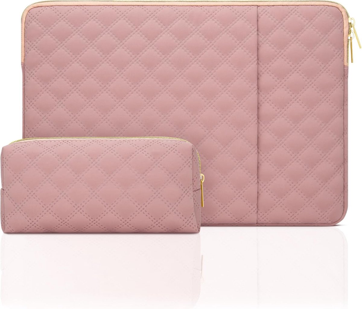 SnelShoppen - 13 Inch Laptop Sleeve Case voor 13" MacBook Air/Pro, Waterdichte en Beschermende Polyester Laptophoes met Accessoire Tas, Roze, Perfect