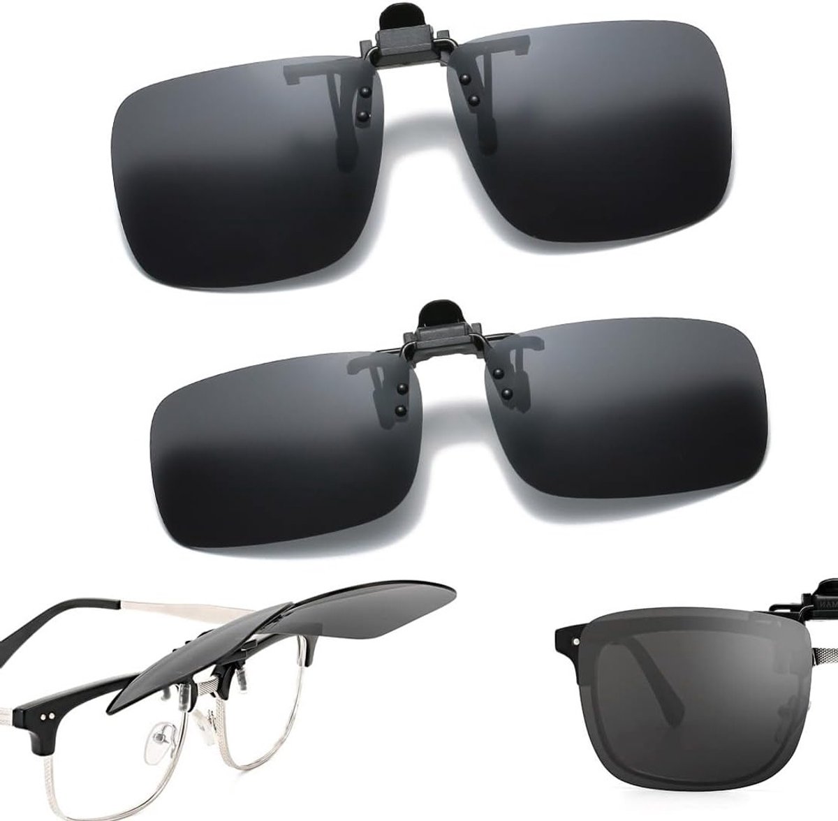 Set van 2 gepolariseerde zonnebrilclips voor brillen, niet-verblindende accessoires, ideaal voor autorijden, vissen - ShopVlot