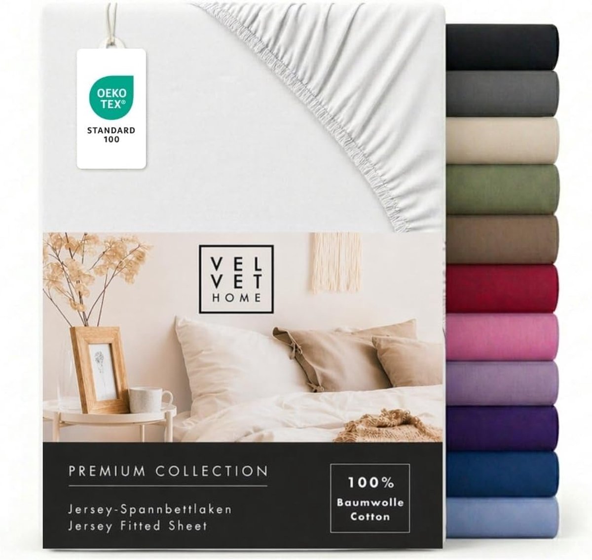SnelShoppen - Jersey Fitted Sheet 180x200cm - 100% Katoen, Elastisch, Ademend, Wit, Geschikt voor Matras tot 25cm Hoog, OEKO-TEX, Makkelijk Onderhoud