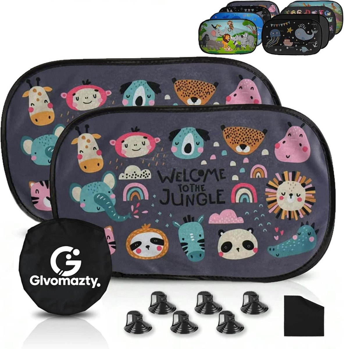 SnelShoppen - Car Sun Shade voor Kinderen met UV-Bescherming, 2 Stuks, 51 x 31 cm, Sterke Zuignappen, Kindvriendelijk Ontwerp, Geschikt voor Auto's, S